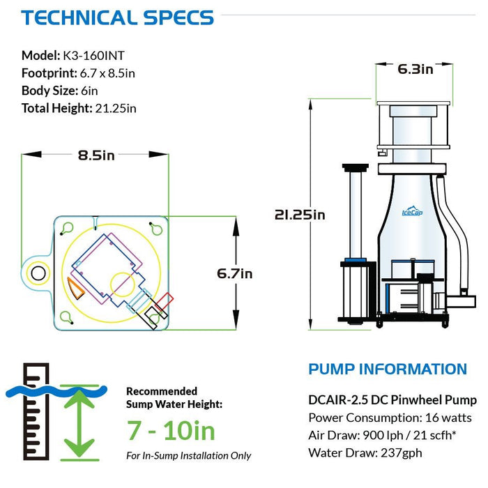 IceCap K3-160 INT In-Sump Protein Skimmer