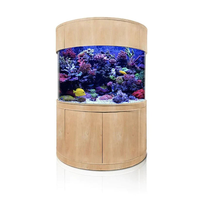 180 Gallon Half Cylinder Glass Reef-Ready Aquarium Set in Unstained Wood Furniture