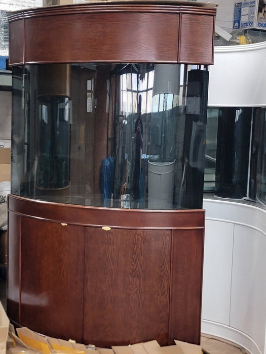 136g Corner 1/4 Cylinder Glass Reef-Ready Aquarium Set in Walnut