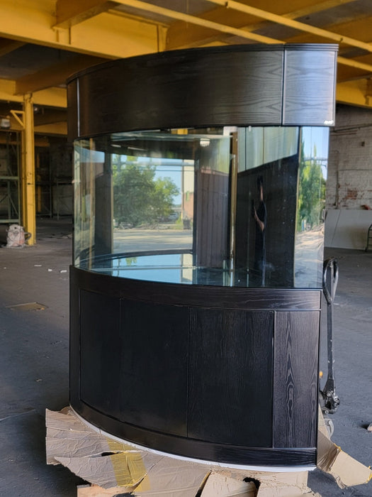 *BLACK* 90g Corner 1/4 Cylinder Glass Aquarium Set in Flush Wood Furniture