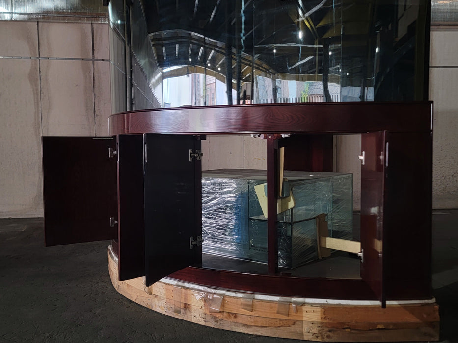 155g Corner 1/4 Cylinder Glass Reef-Ready Aquarium Set in Walnut
