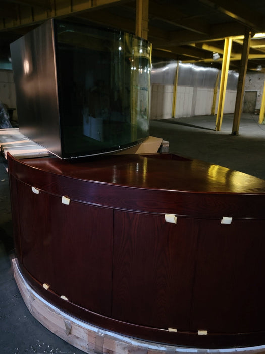 440g Corner 1/4 Cylinder Glass Aquarium Set in Walnut Wood Furniture