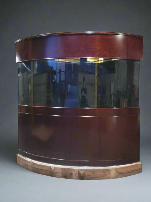 440g Corner 1/4 Cylinder Glass Aquarium Set in Walnut Wood Furniture