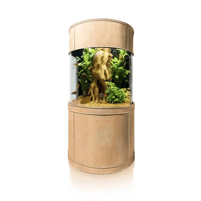 90 Gallon 3/4 Cylinder Glass Reef-Ready Aquarium Set in Unstained Wood Furniture