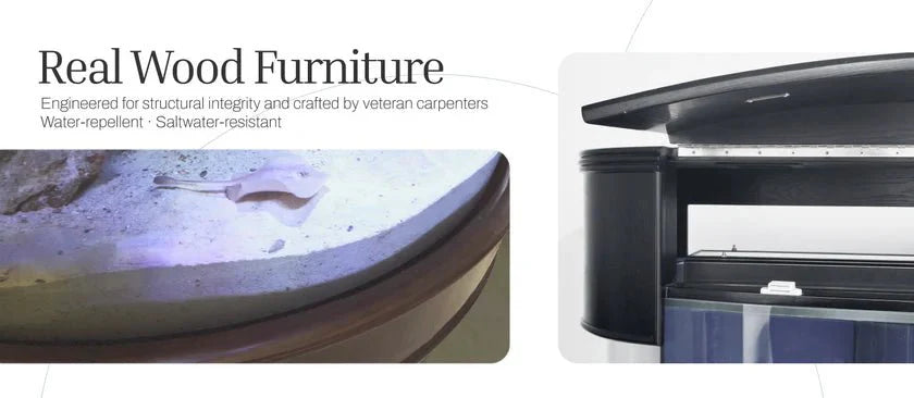 90 Gallon 3/4 Cylinder Glass Reef-Ready Aquarium Set in Unstained Wood Furniture