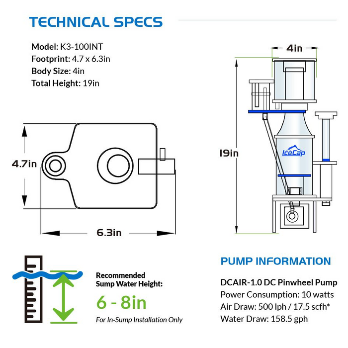 IceCap K3-100INT In-Sump Protein Skimmer