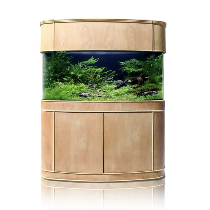 130g Seamless Glass Bowfront Reef-Ready Aquarium Set in Unstained Wood Furniture