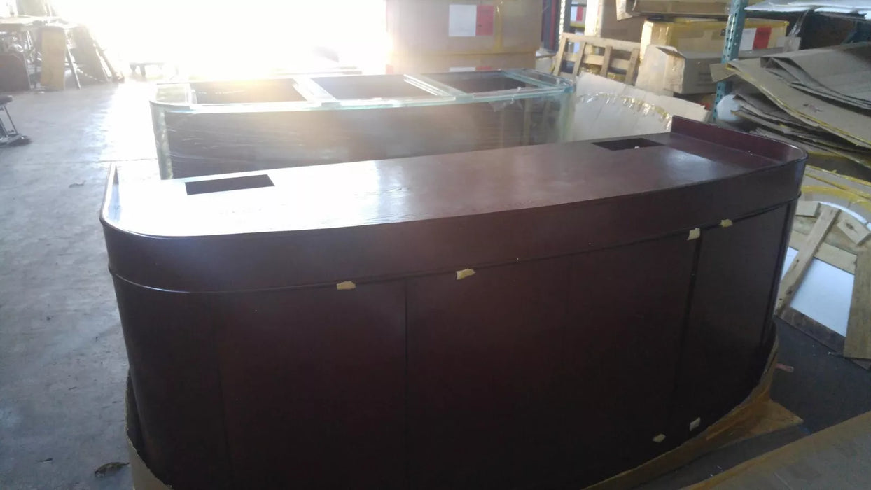 Display Model 380 Gallon Seamless Glass Bowfront Reef-Ready Aquarium Set in Rose Cherry