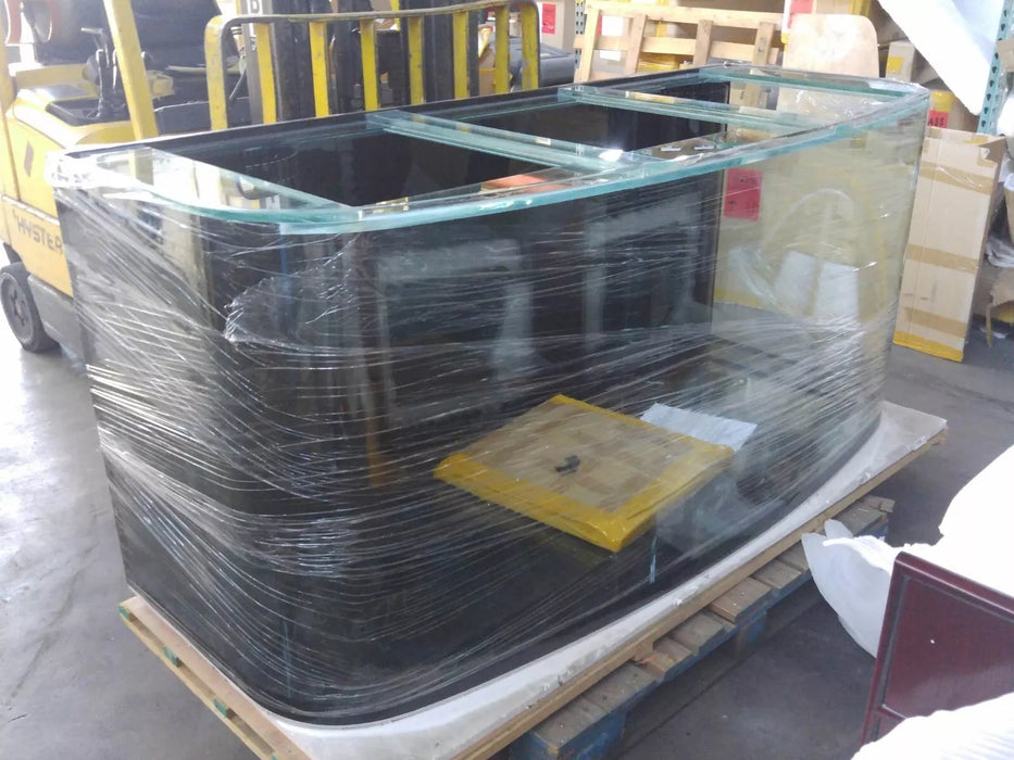 Display Model 380 Gallon Seamless Glass Bowfront Reef-Ready Aquarium Set in Rose Cherry